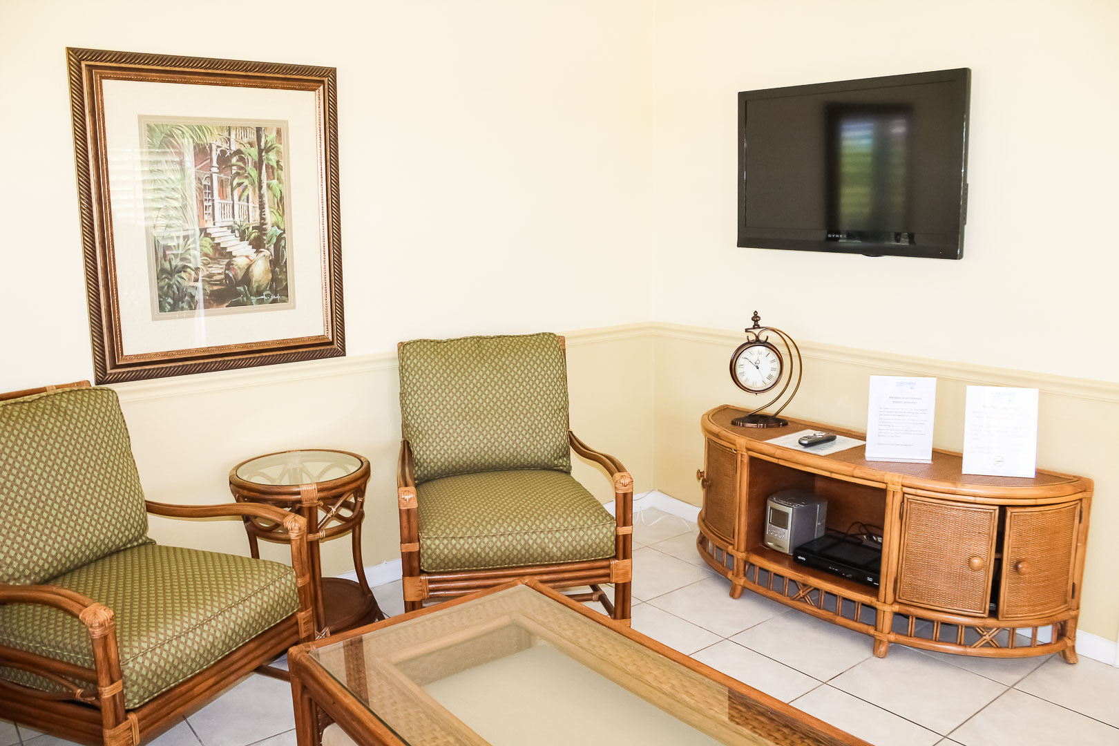 A quaint living room area at VRI's Berkshire on the Ocean in Florida.